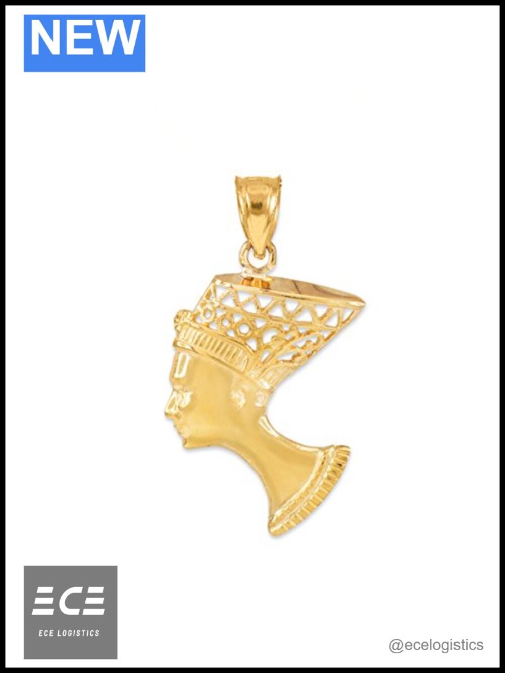 10K Yellow Gold Egyptian Queen Nefertiti Filigreed Bust Pendant Only